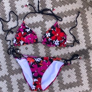 Red Pink and Blue Floral Aeropostale Bikini Set